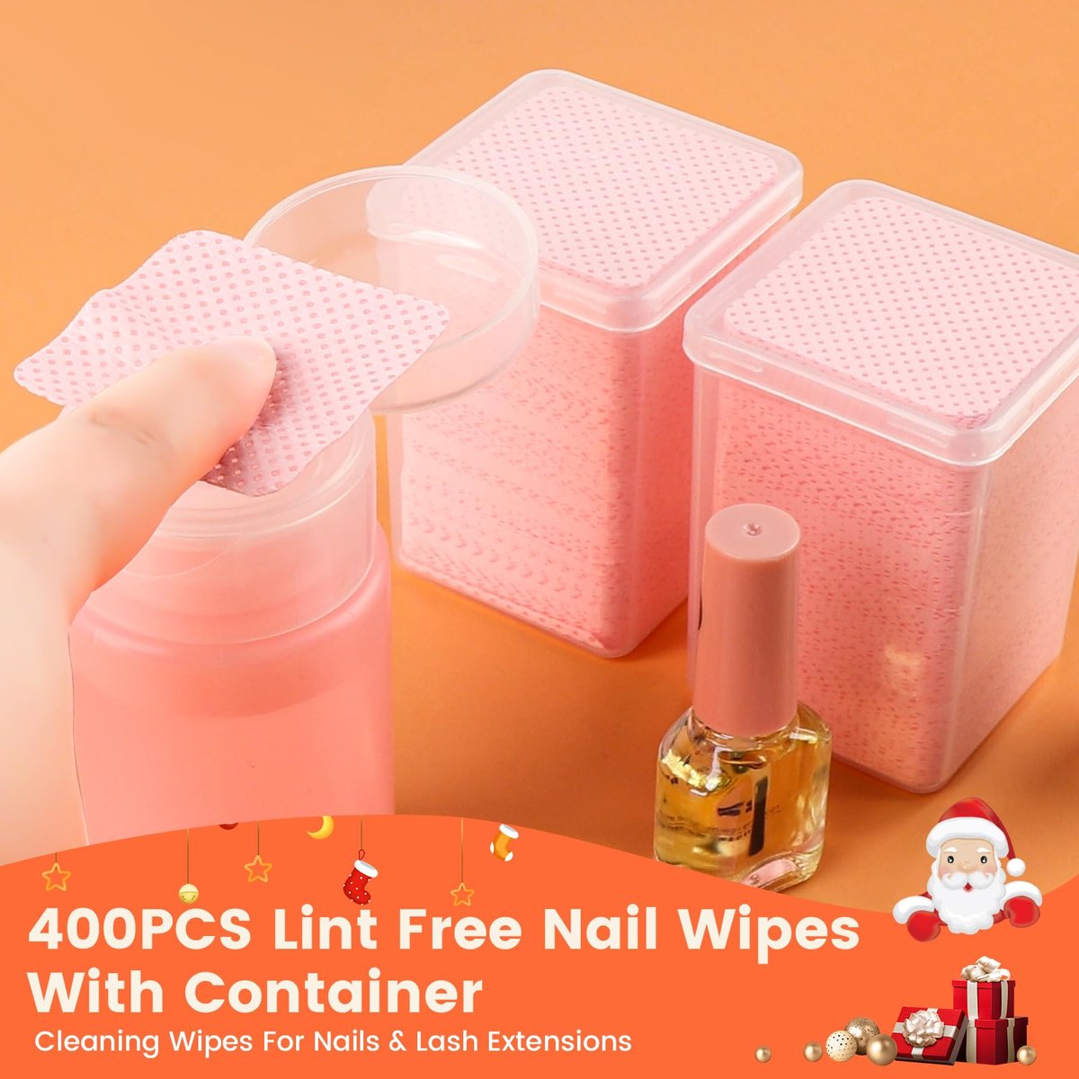 Corconess 400 PCS Lint Free Nail Wipes with Dispenser - Gel Nail Polish Remover Wipes with Acetone Dispenser, Lash Extensions Glue Cleaning Wipes with Empty Pump Dispenser Bottle - görsel 11