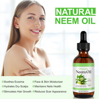 APUUFYQC Pure Neem Oil for Skin & Hair - Cold Pressed, Hexane Free, 2.02 oz