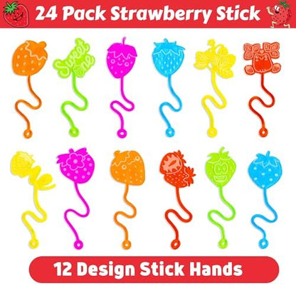 48PCS Strawberry Party Favors: Berry First Temporary Tattoos & Stick Hands for Kids Birthday Supplies, Goodie Bag Stuffers, Classroom Prizes
