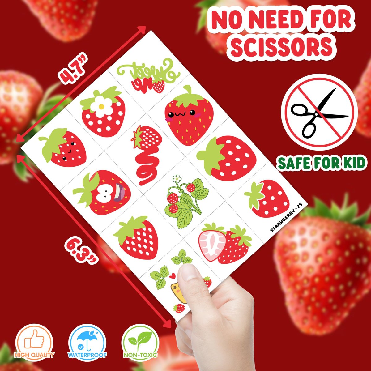 48PCS Strawberry Party Favors: Berry First Temporary Tattoos & Stick Hands for Kids Birthday Supplies, Goodie Bag Stuffers, Classroom Prizes - görsel 17