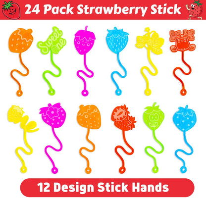 48PCS Strawberry Party Favors: Berry First Temporary Tattoos & Stick Hands for Kids Birthday Supplies, Goodie Bag Stuffers, Classroom Prizes