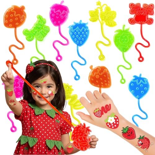 48PCS Strawberry Party Favors: Berry First Temporary Tattoos & Stick Hands for Kids Birthday Supplies, Goodie Bag Stuffers, Classroom Prizes - görsel 2