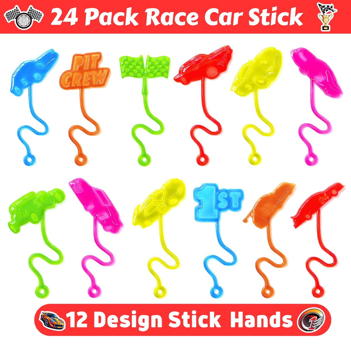 48PCS Race Car Party Favors: Temporary Tattoos & Stick Hands for Kids Birthday Supplies, Goodie Bag Stuffers, Classroom Prizes - görsel 5