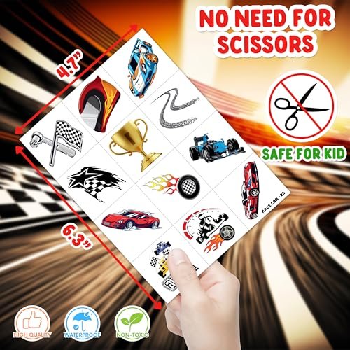 48PCS Race Car Party Favors: Temporary Tattoos & Stick Hands for Kids Birthday Supplies, Goodie Bag Stuffers, Classroom Prizes - görsel 18