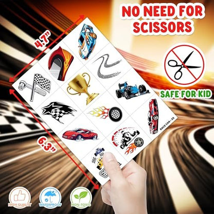 48PCS Race Car Party Favors: Temporary Tattoos & Stick Hands for Kids Birthday Supplies, Goodie Bag Stuffers, Classroom Prizes