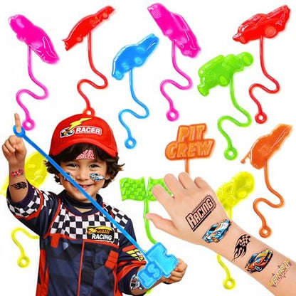 48PCS Race Car Party Favors: Temporary Tattoos & Stick Hands for Kids Birthday Supplies, Goodie Bag Stuffers, Classroom Prizes