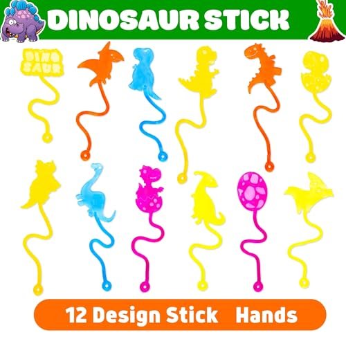 48-Piece Dinosaur Party Favors: Temporary Tattoos & Sticky Hands for Kids Birthday Goodie Bags, Classroom Prizes, and Treasure Box Toys - görsel 6