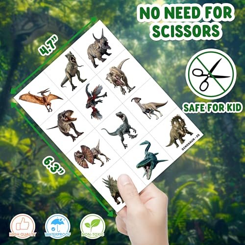 48-Piece Dinosaur Party Favors: Temporary Tattoos & Sticky Hands for Kids Birthday Goodie Bags, Classroom Prizes, and Treasure Box Toys - görsel 16