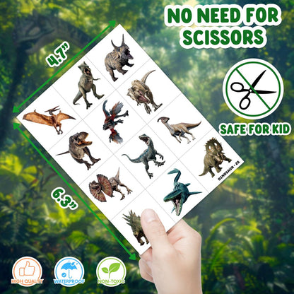 48-Piece Dinosaur Party Favors: Temporary Tattoos & Sticky Hands for Kids Birthday Goodie Bags, Classroom Prizes, and Treasure Box Toys