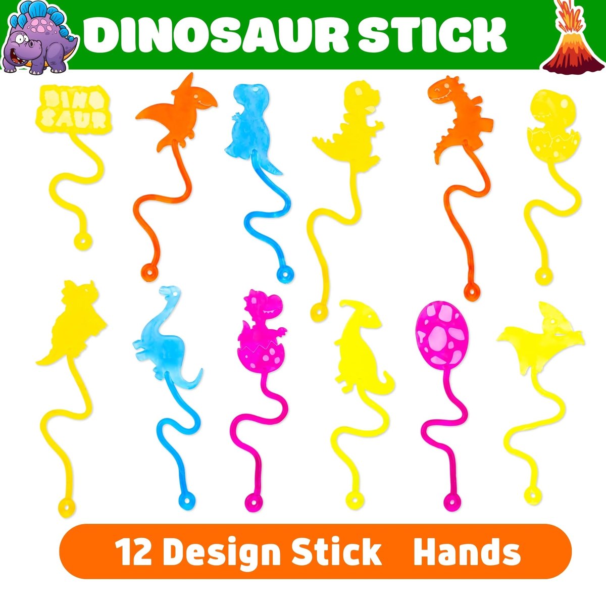 48-Piece Dinosaur Party Favors: Temporary Tattoos & Sticky Hands for Kids Birthday Goodie Bags, Classroom Prizes, and Treasure Box Toys - görsel 5