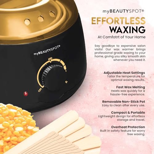My Beauty Spot Wax Warmer Kit for Hair Removal – At Home Wax Machine for Women – Full Body Bikini Brazilian – Includes Wax Beads & Sticks (33.33 oz) Avelisse