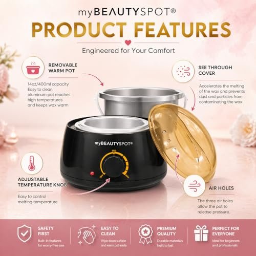 My Beauty Spot Wax Warmer Kit for Hair Removal – At Home Wax Machine for Women – Full Body Bikini Brazilian – Includes Wax Beads & Sticks (33.33 oz) Avelisse