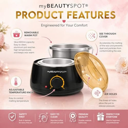 My Beauty Spot Wax Warmer Kit for Hair Removal – At Home Wax Machine for Women – Full Body Bikini Brazilian – Includes Wax Beads & Sticks (33.33 oz) Avelisse