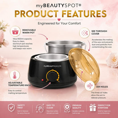 My Beauty Spot Wax Warmer Kit for Hair Removal – At Home Wax Machine for Women – Full Body Bikini Brazilian – Includes Wax Beads & Sticks (33.33 oz) Avelisse