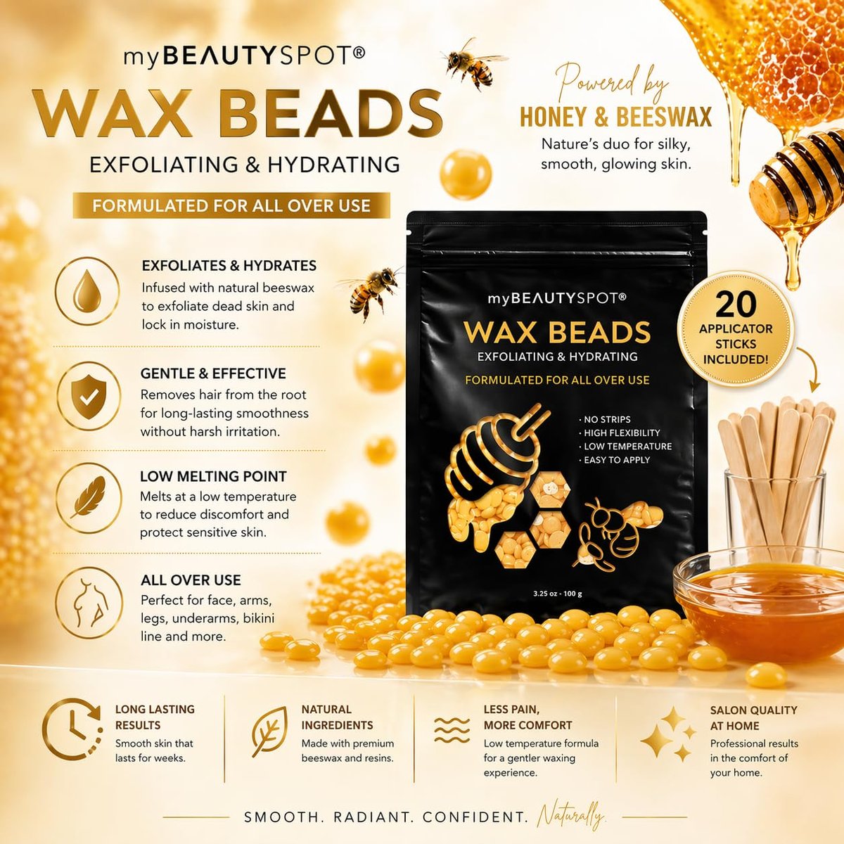 My Beauty Spot Wax Warmer Kit for Hair Removal – At Home Wax Machine for Women – Full Body Bikini Brazilian – Includes Wax Beads & Sticks (33.33 oz) Avelisse