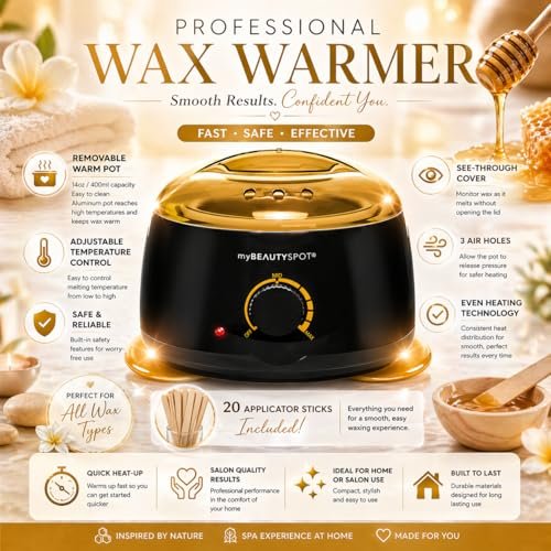 My Beauty Spot Wax Warmer Kit for Hair Removal – At Home Wax Machine for Women – Full Body Bikini Brazilian – Includes Wax Beads & Sticks (33.33 oz) Avelisse