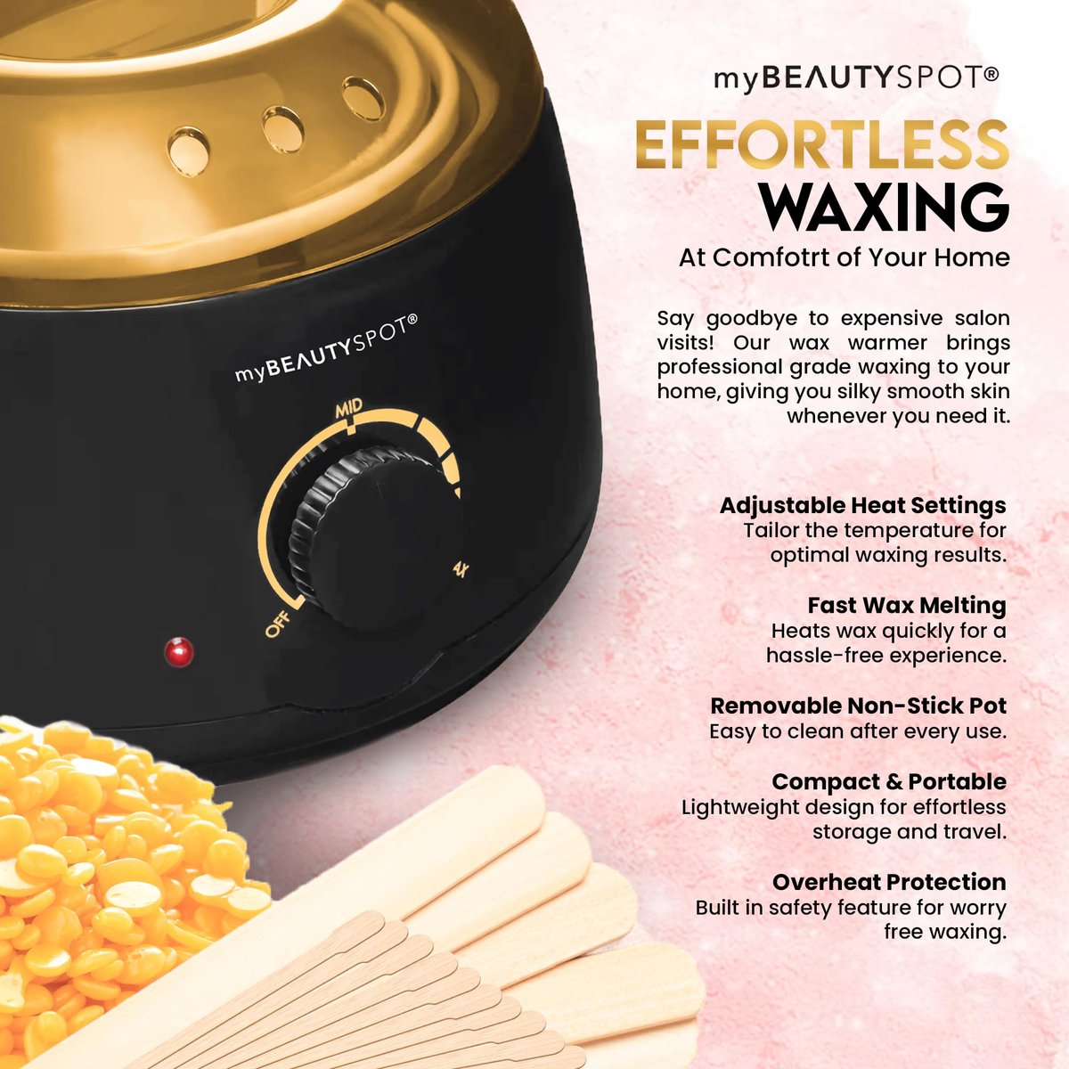 My Beauty Spot Wax Warmer Kit for Hair Removal – At Home Wax Machine for Women – Full Body Bikini Brazilian – Includes Wax Beads & Sticks (33.33 oz) Avelisse
