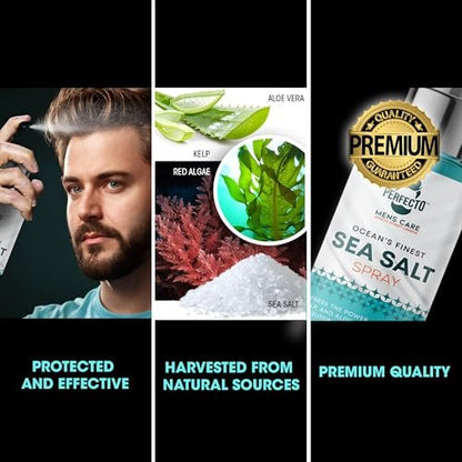 Perfecto Sea Salt Spray for Men – Hair Texturizing Spray with Kelp, Aloe Vera & Red Algae | Adds Volume, Texture & Beach Waves | Natural Light Hold | 8 fl oz Avelisse
