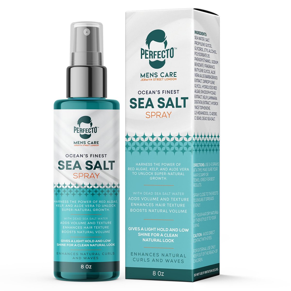 Perfecto Sea Salt Spray for Men – Hair Texturizing Spray with Kelp, Aloe Vera & Red Algae | Adds Volume, Texture & Beach Waves | Natural Light Hold | 8 fl oz Avelisse