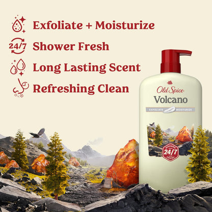 Old Spice 24/7 Shower Fresh Body Wash for Men – Volcano with Dark Cedar + Amber Scent, 30 oz Avelisse