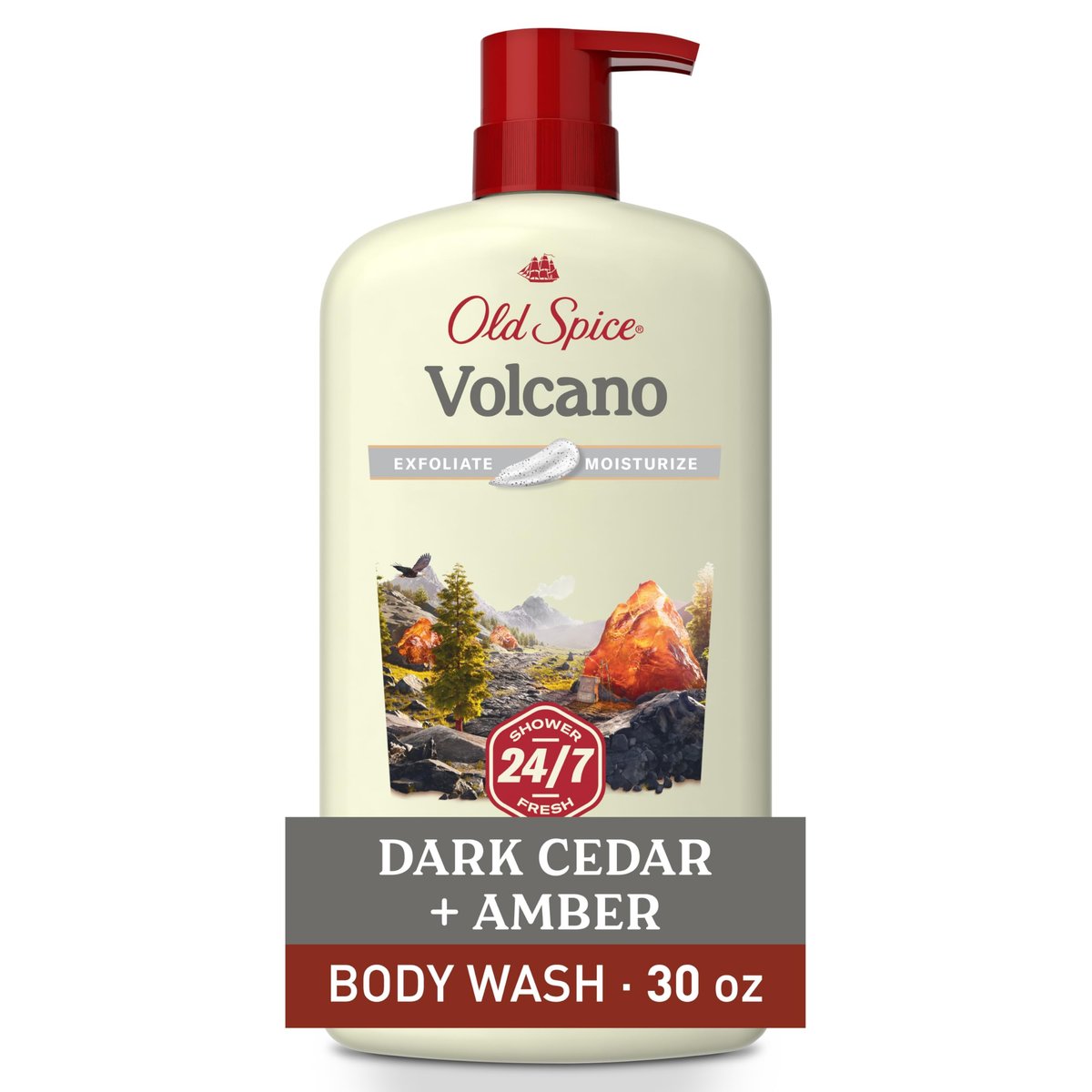 Old Spice 24/7 Shower Fresh Body Wash for Men – Volcano with Dark Cedar + Amber Scent, 30 oz Avelisse
