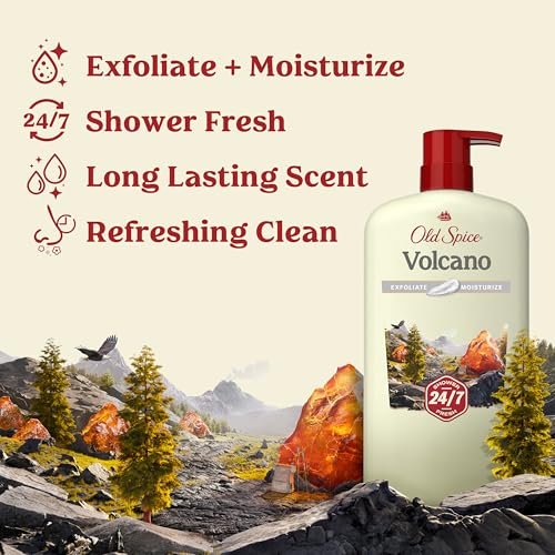 Old Spice 24/7 Shower Fresh Body Wash for Men – Volcano with Dark Cedar + Amber Scent, 30 oz Avelisse