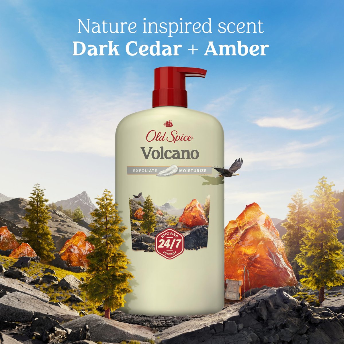 Old Spice 24/7 Shower Fresh Body Wash for Men – Volcano with Dark Cedar + Amber Scent, 30 oz Avelisse