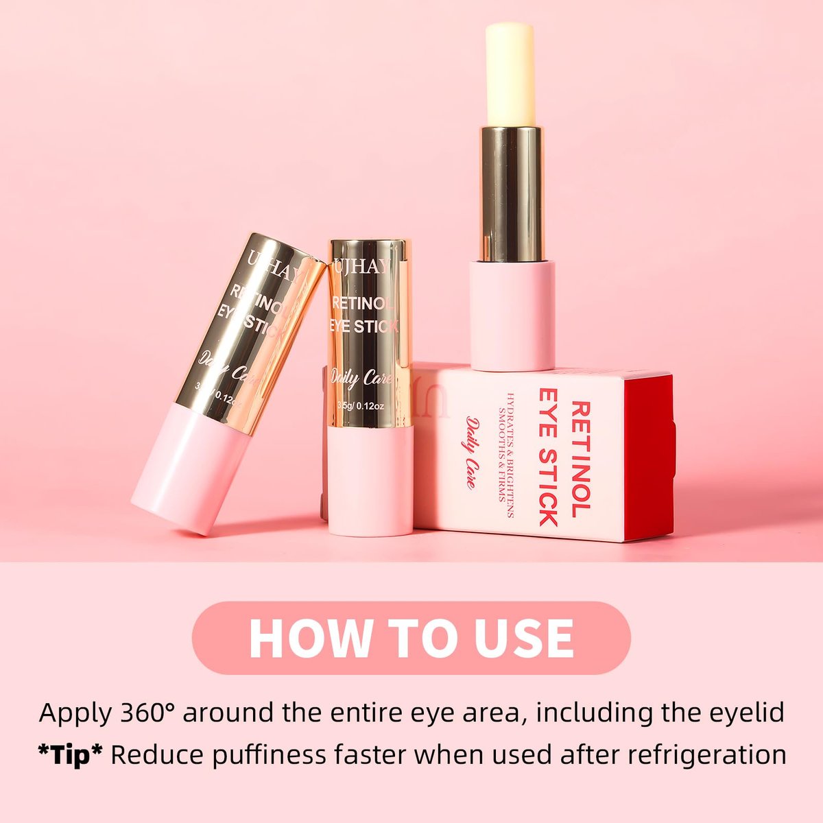 UJhay Retinol Eye Stick with Caffeine & Vitamin C – Anti-Aging Eye Balm for Dark Circles, Puffiness & Wrinkles - görsel 11