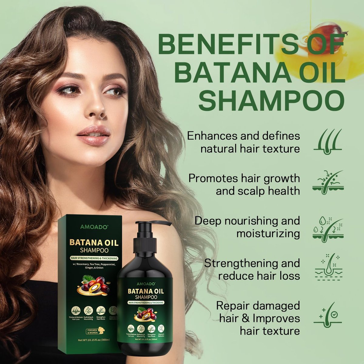 Batana Oil Shampoo for Hair Growth, Strengthening & Thickening – Sulfate Free with Rosemary, Tea Tree & Mint – for Women & Men with Thinning Hair – 10.15 fl oz Avelisse