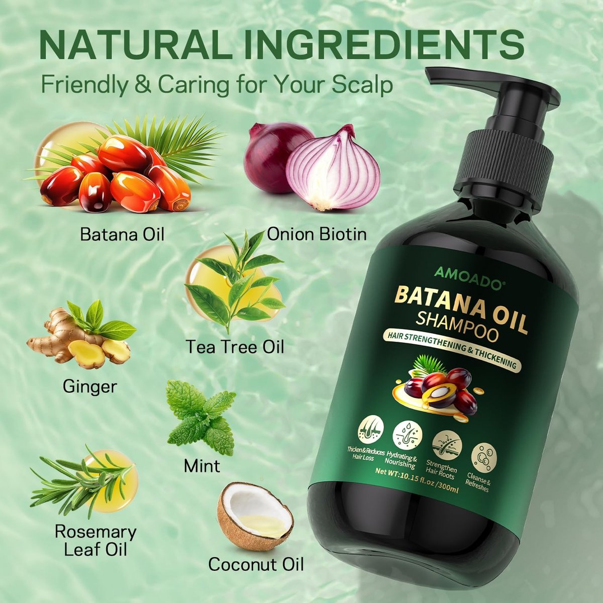 Batana Oil Shampoo for Hair Growth, Strengthening & Thickening – Sulfate Free with Rosemary, Tea Tree & Mint – for Women & Men with Thinning Hair – 10.15 fl oz Avelisse
