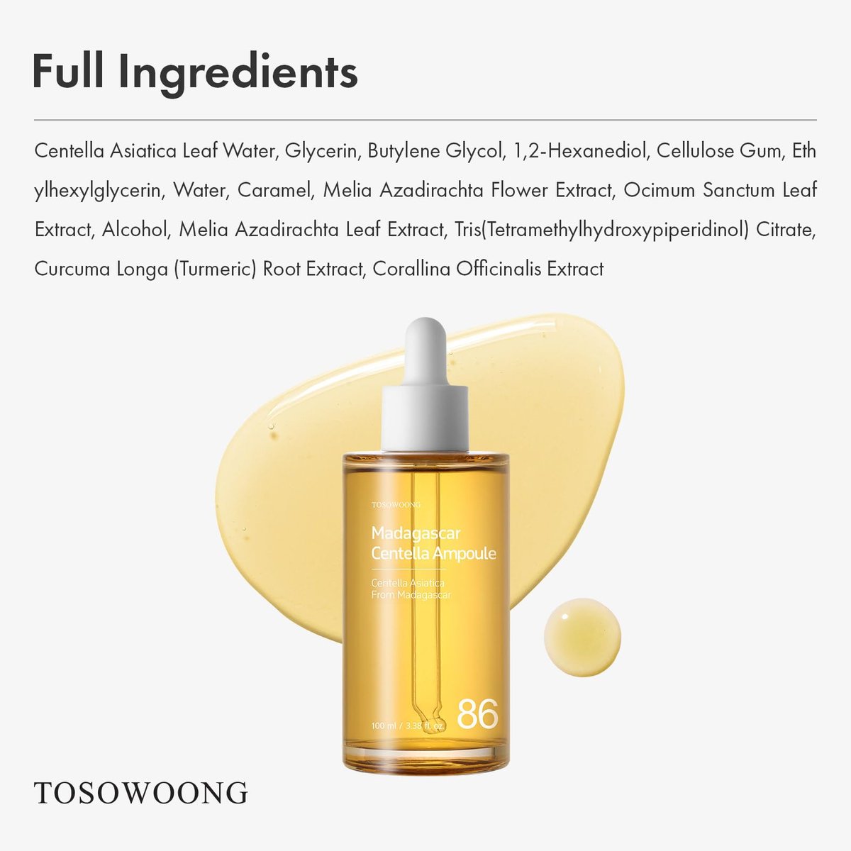 TOSOWOONG Madagascar Centella 86% Ampoule – Soothing & Calming Facial Serum for All Skin Types (100ml / 3.38 fl.oz.) - görsel 11