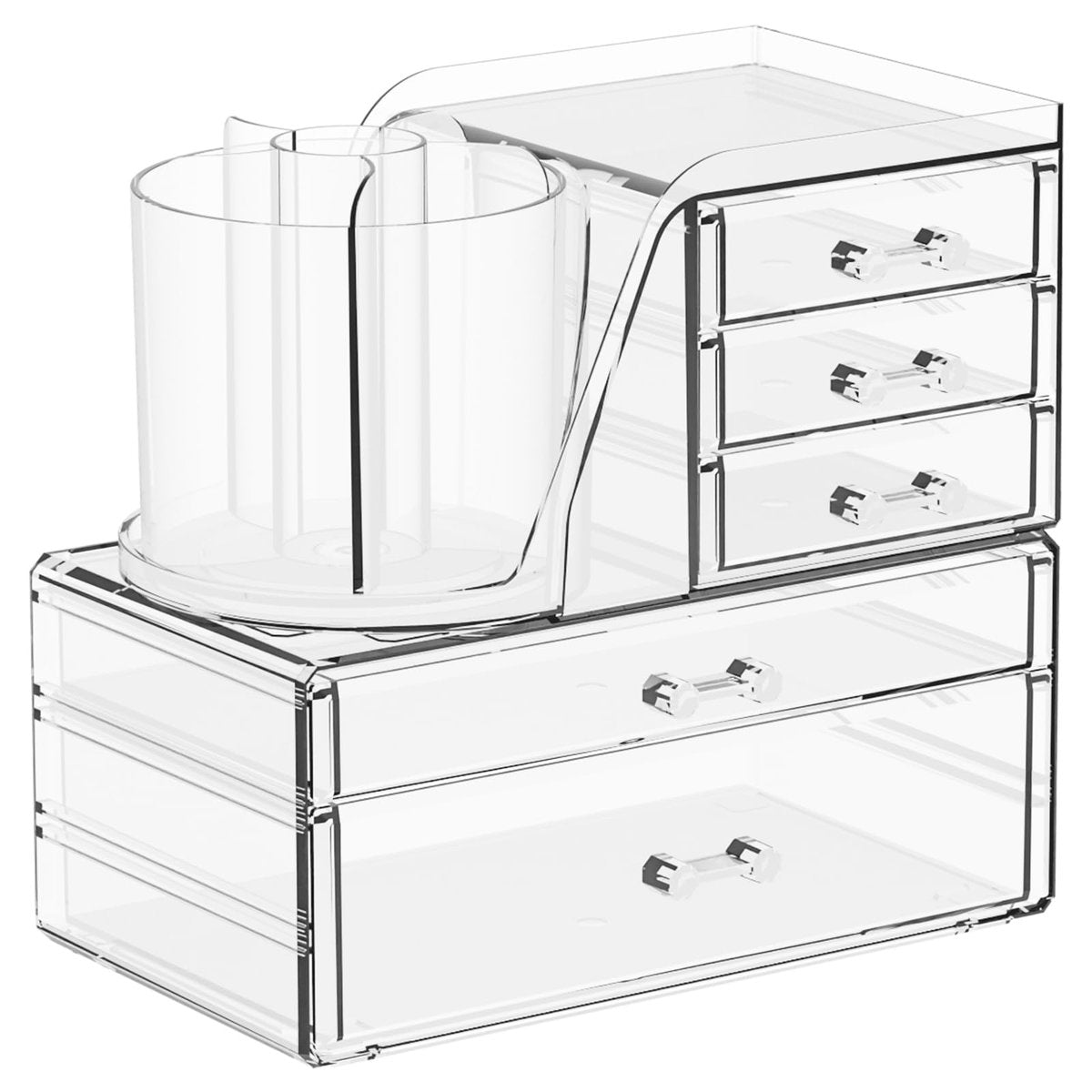 Clear Acrylic Makeup Organizer for Vanity - 3 Pack Countertop Drawer & Brush Holder, Plastic Skincare Storage for Hair Accessories, Beauty Products, Bathroom, Dresser Avelisse