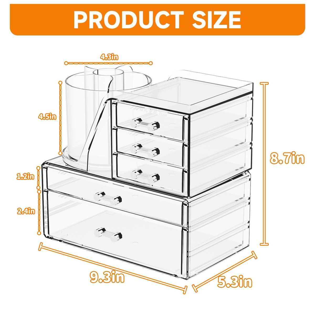 Clear Acrylic Makeup Organizer for Vanity - 3 Pack Countertop Drawer & Brush Holder, Plastic Skincare Storage for Hair Accessories, Beauty Products, Bathroom, Dresser Avelisse