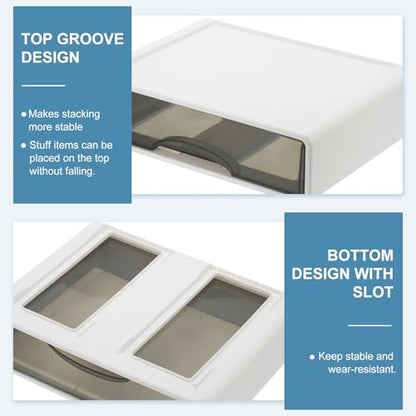PATIKIL Small Stackable Storage Drawers – 3-Pack White Mini Desk Organizer for Pens, Makeup, and Bathroom Essentials