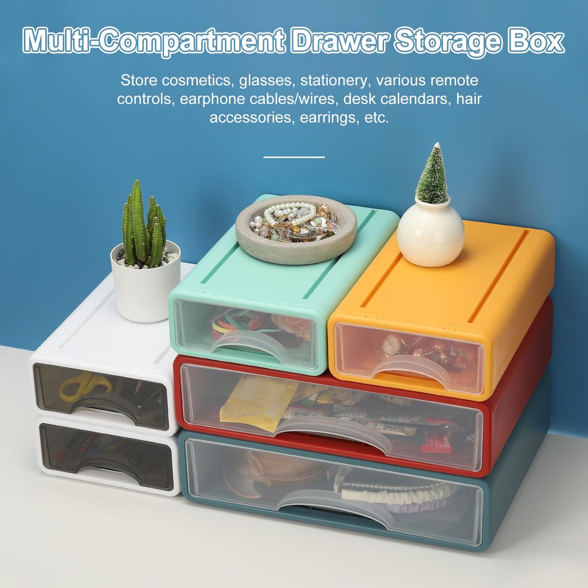 PATIKIL Small Stackable Storage Drawers – 3-Pack White Mini Desk Organizer for Pens, Makeup, and Bathroom Essentials - görsel 11