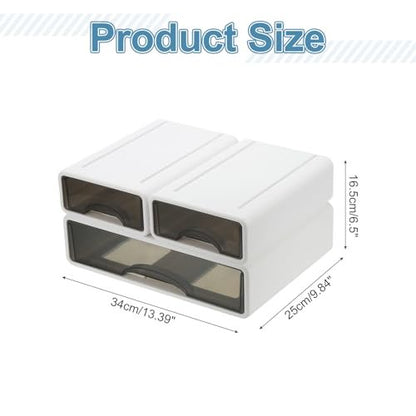 PATIKIL Small Stackable Storage Drawers – 3-Pack White Mini Desk Organizer for Pens, Makeup, and Bathroom Essentials