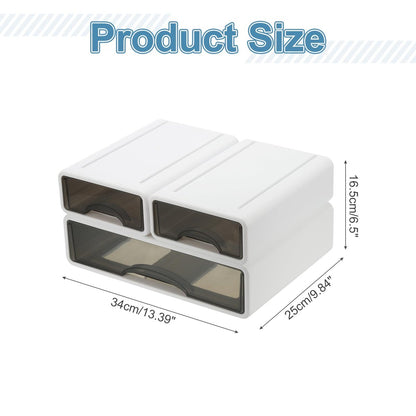 PATIKIL Small Stackable Storage Drawers – 3-Pack White Mini Desk Organizer for Pens, Makeup, and Bathroom Essentials