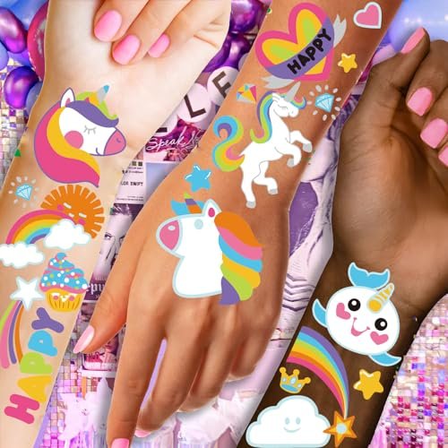 118-Piece Unicorn Temporary Tattoos for Kids – Glitter Unicorn Tattoo Sheets for Birthday Party Favors, Decorations, and Supplies - görsel 12