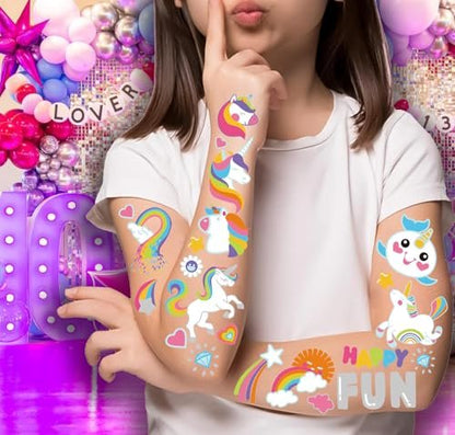 118-Piece Unicorn Temporary Tattoos for Kids – Glitter Unicorn Tattoo Sheets for Birthday Party Favors, Decorations, and Supplies