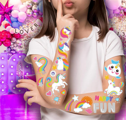 118-Piece Unicorn Temporary Tattoos for Kids – Glitter Unicorn Tattoo Sheets for Birthday Party Favors, Decorations, and Supplies