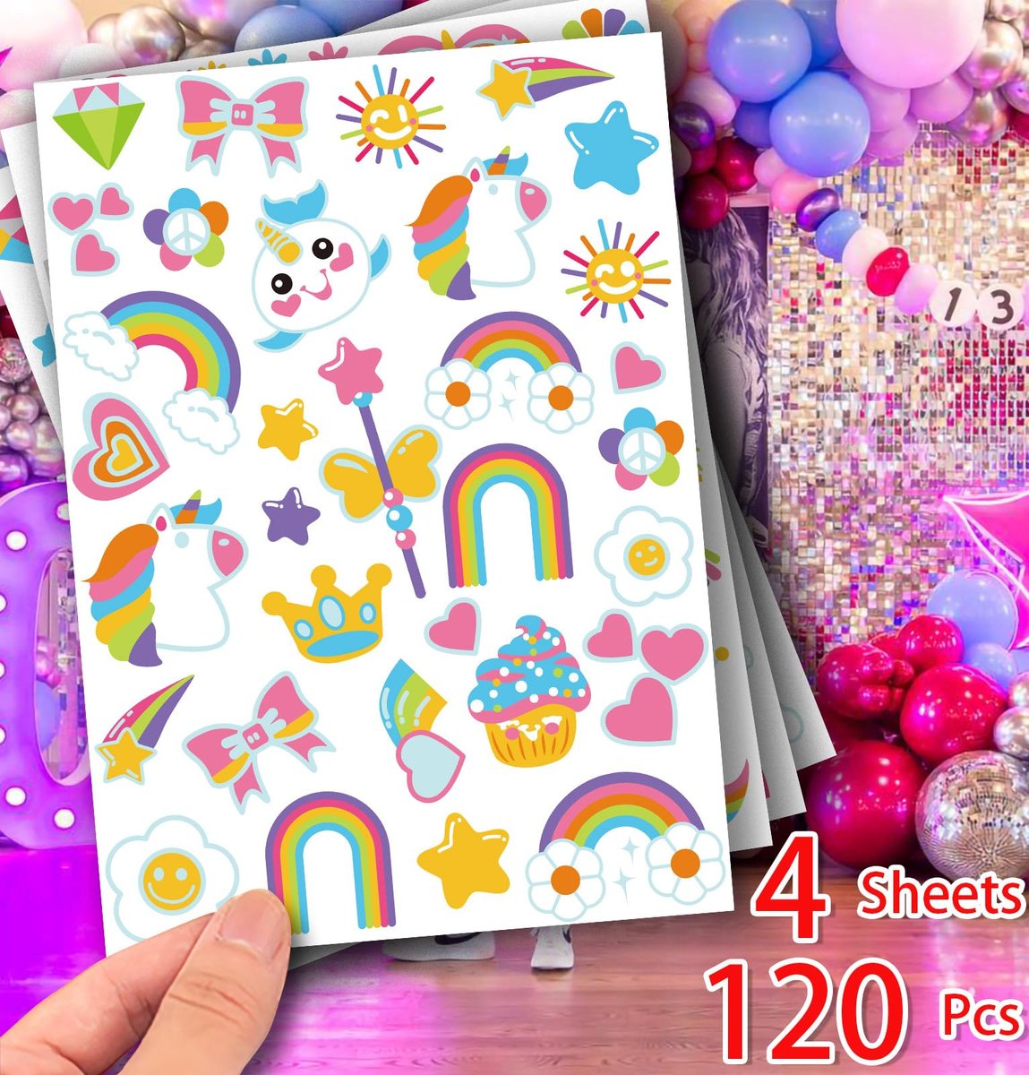 118-Piece Unicorn Temporary Tattoos for Kids – Glitter Unicorn Tattoo Sheets for Birthday Party Favors, Decorations, and Supplies - görsel 3