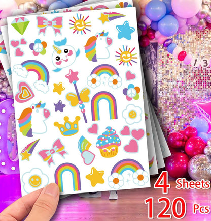 118-Piece Unicorn Temporary Tattoos for Kids – Glitter Unicorn Tattoo Sheets for Birthday Party Favors, Decorations, and Supplies