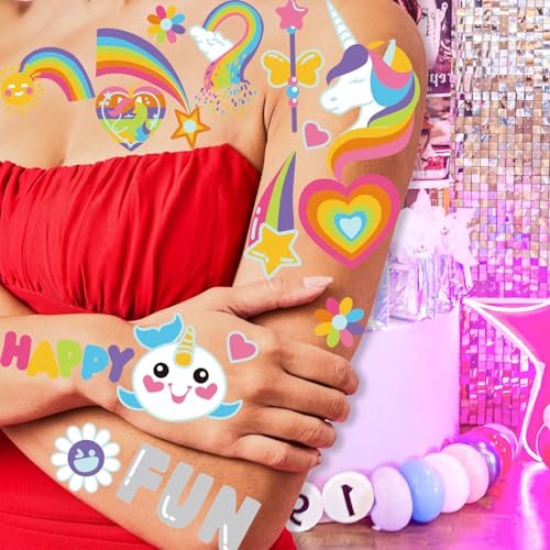 118-Piece Unicorn Temporary Tattoos for Kids – Glitter Unicorn Tattoo Sheets for Birthday Party Favors, Decorations, and Supplies - görsel 10