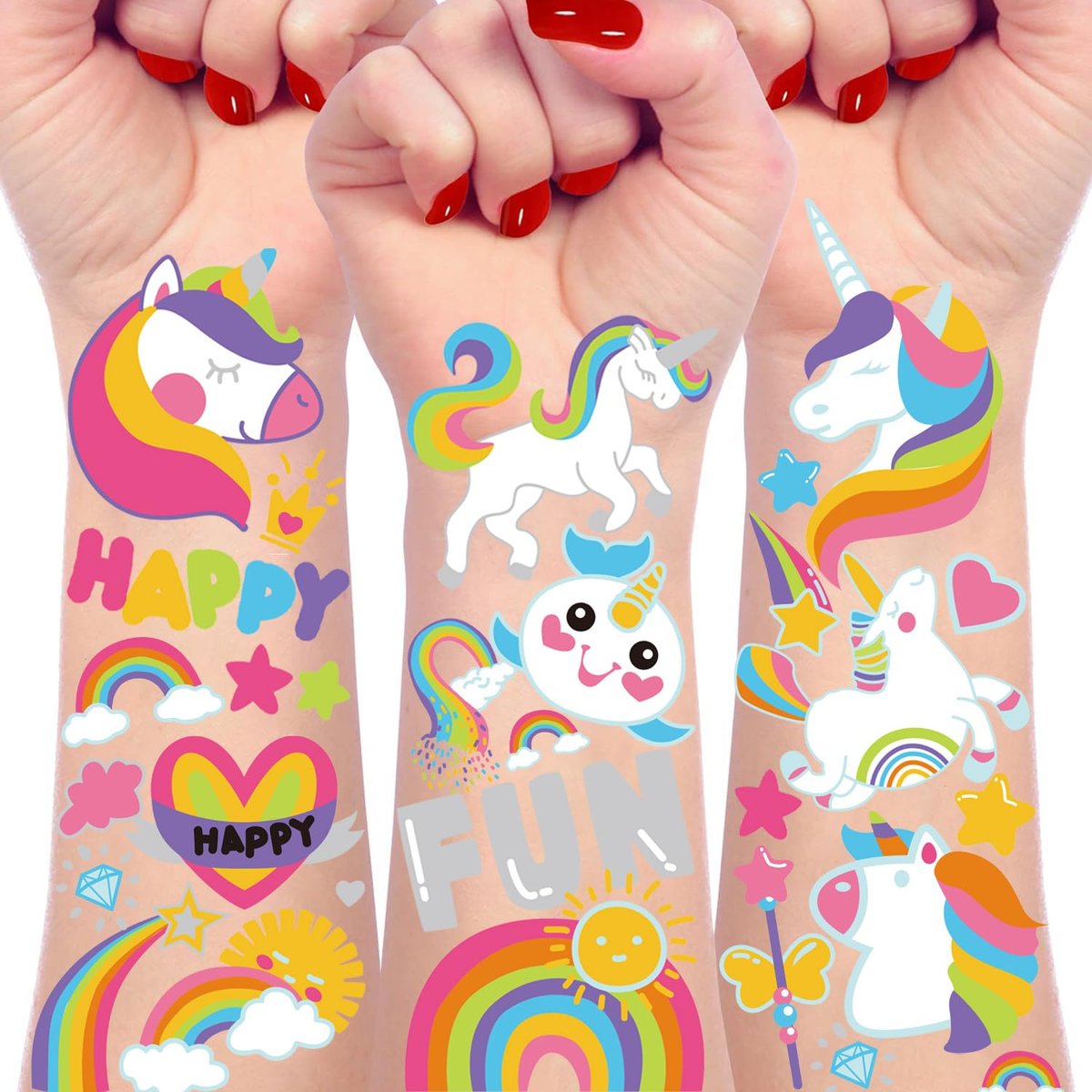 118-Piece Unicorn Temporary Tattoos for Kids – Glitter Unicorn Tattoo Sheets for Birthday Party Favors, Decorations, and Supplies - görsel 1