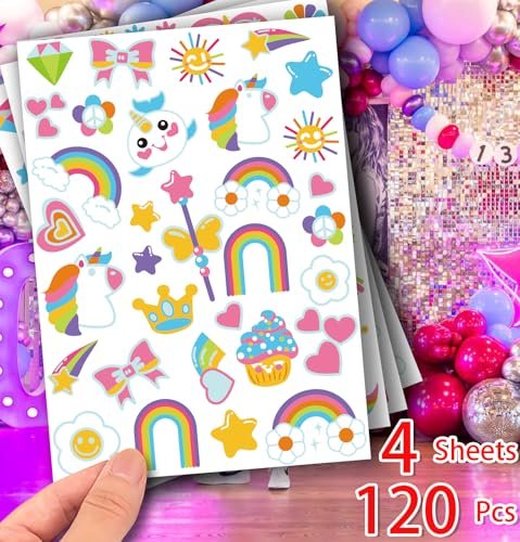 118-Piece Unicorn Temporary Tattoos for Kids – Glitter Unicorn Tattoo Sheets for Birthday Party Favors, Decorations, and Supplies - görsel 4