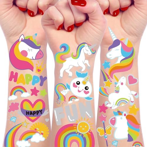 118-Piece Unicorn Temporary Tattoos for Kids – Glitter Unicorn Tattoo Sheets for Birthday Party Favors, Decorations, and Supplies - görsel 2