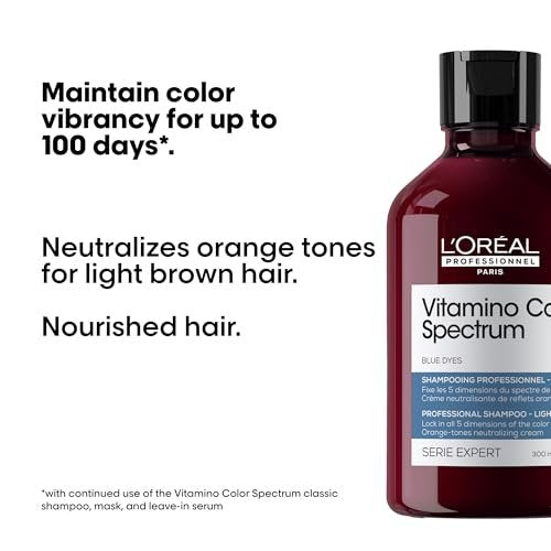 L'Oréal Professionnel Paris Vitamino Color Spectrum Blue Shampoo - Neutralizes Orange Tones, Enhances Shine & Vibrancy, Maintains Day 1 Hair Color, Hydrates & Strengthens Light Brown Hair Avelisse