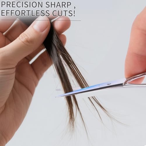 2PCS Small Grooming Scissors for Men and Women, Facial Hair Trimming Scissors with Straight & Rounded Safety Tips for Eyebrows, Nose Hair, Beard, Mustache, Eyelashes, and Ear Hair - Silver & Black - görsel 8