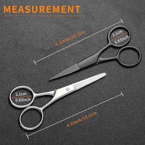 2PCS Small Grooming Scissors for Men and Women, Facial Hair Trimming Scissors with Straight & Rounded Safety Tips for Eyebrows, Nose Hair, Beard, Mustache, Eyelashes, and Ear Hair - Silver & Black - görsel 4