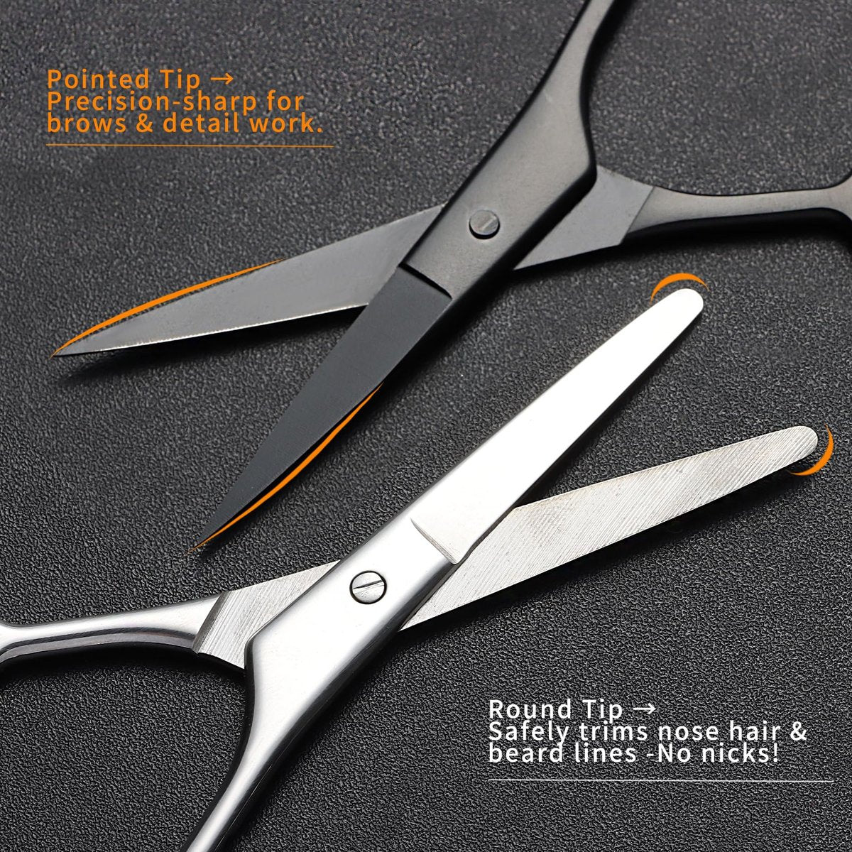 2PCS Small Grooming Scissors for Men and Women, Facial Hair Trimming Scissors with Straight & Rounded Safety Tips for Eyebrows, Nose Hair, Beard, Mustache, Eyelashes, and Ear Hair - Silver & Black - görsel 11